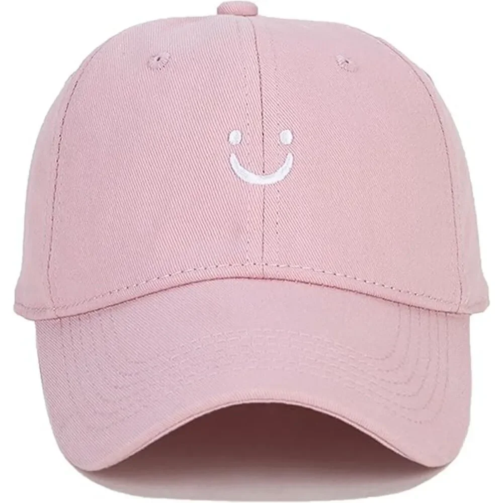 Unisex pink 100% Cotton Smile Face Embroidered Adjustable Classic Baseball Cap